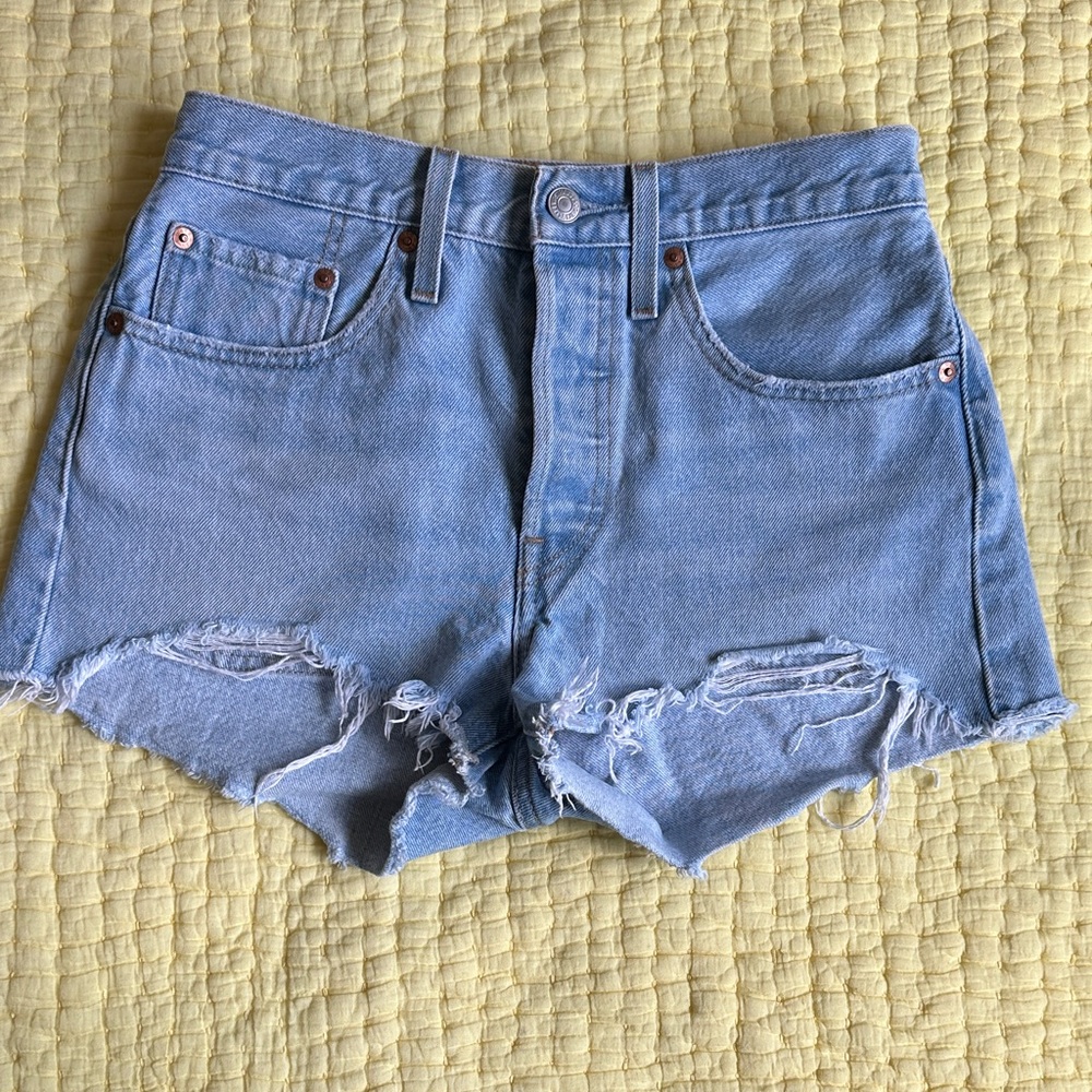 Levi's 501 Light Blue Distressed Jean Shorts